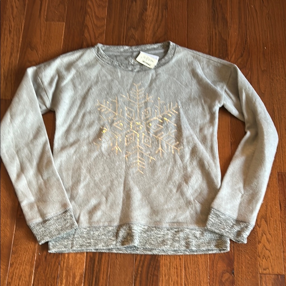 Gray Sweater with Gold Snowflake Design